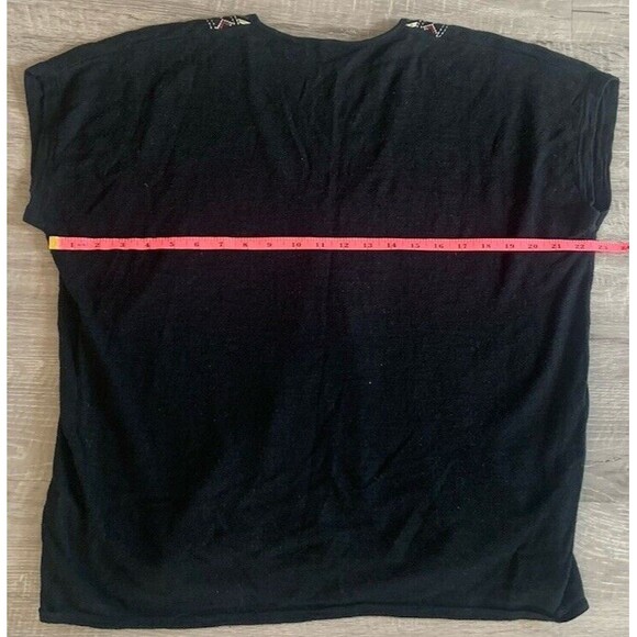 Madewell Boho Knit Top Women's Sz S Black Embroidered Aztec Tribal Tee Cotton - Picture 2 of 5